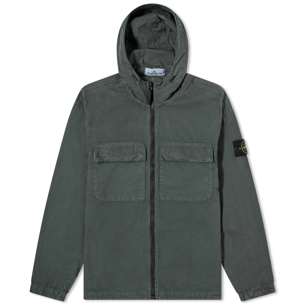 Stone Island Men's Brushed Cotton Canvas Hooded Overshirt Musk